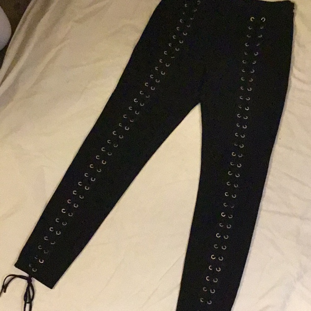 Fashion Nova Black Lace-Up Jeggings
